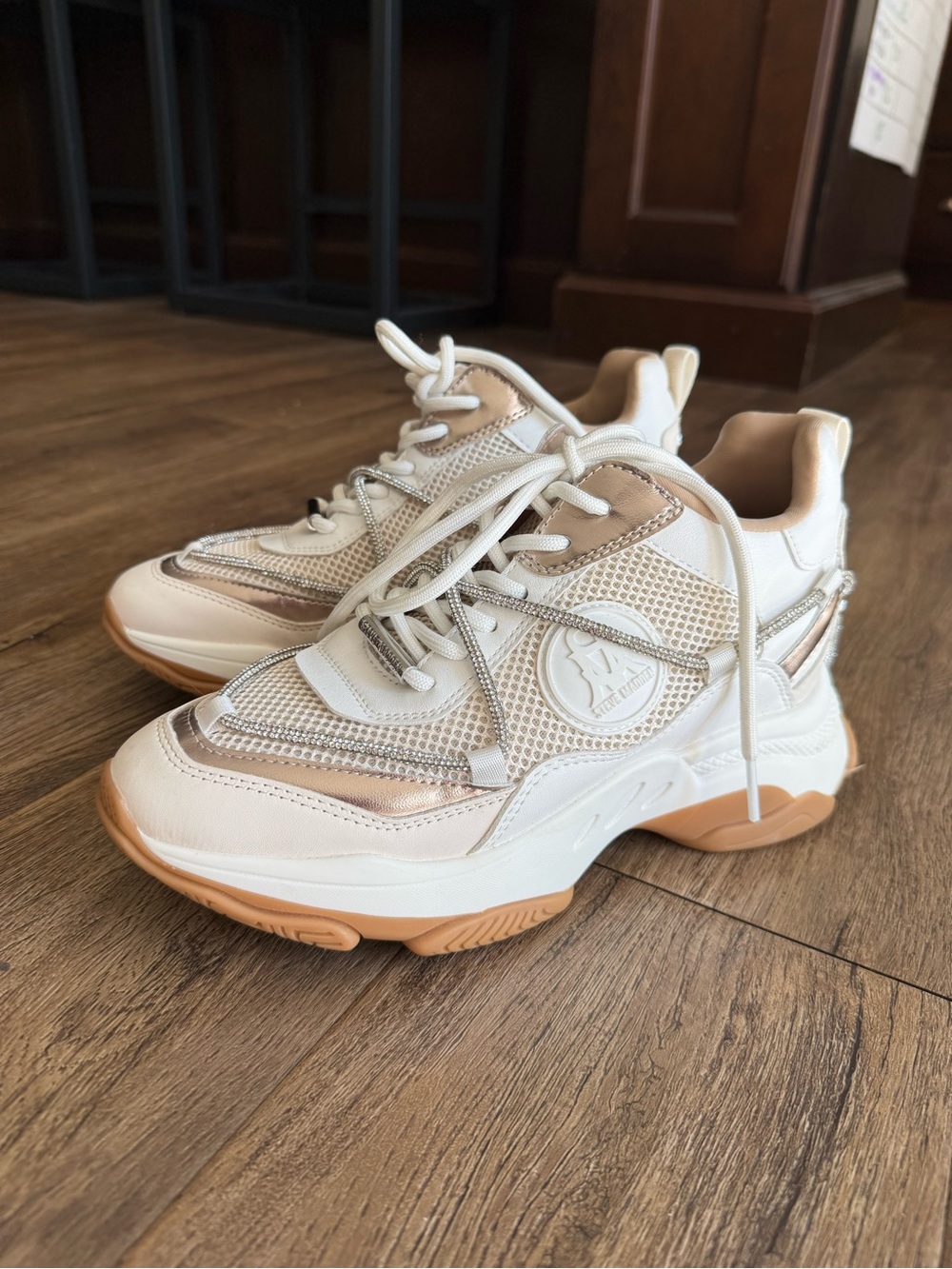 NWOT Steve Madden “Motocross” in Cream Rose Gold Chunky Lace-Up Sneakers